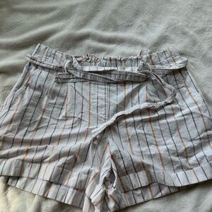 LOFT White and Orange Striped 100% Cotton Shorts